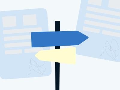 Stilisierte Illustration eines Wegweisers mit zwei Pfeilen und Formularen.