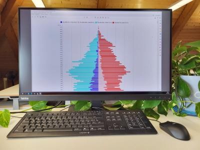 Bildschirm mit Wieslocher Bevölkerungspyramide.
