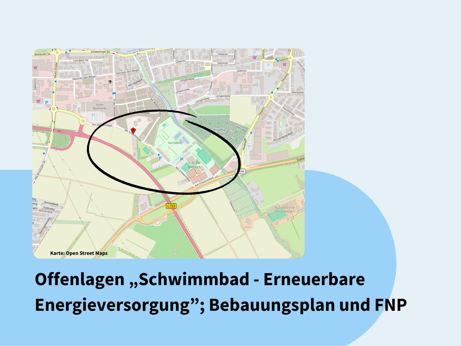 Übersichtsplan mit Verortung des Plangebiets in Wiesloch, beim WieTalBad.