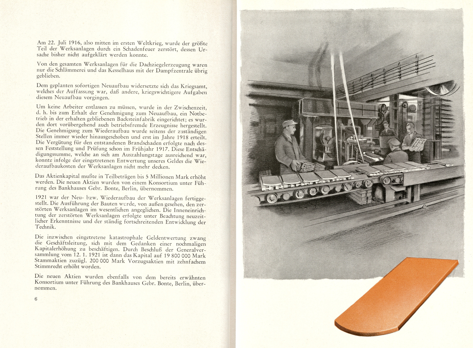 Foto einer Doppelseite mit Text und Zeichnung aus der Produktion.