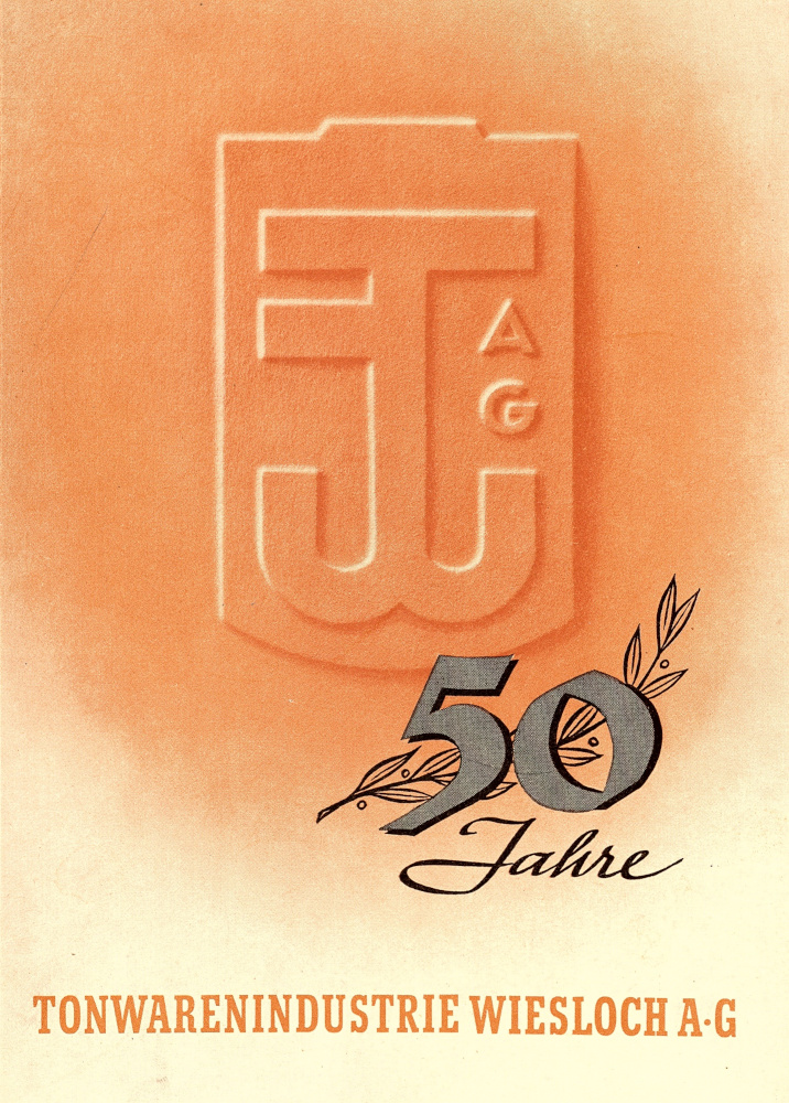 Vorderseite des Einbandes der Jubiläumsschrift „50 Jahre Tonwarenindustrie Wiesloch AG“ von 1950