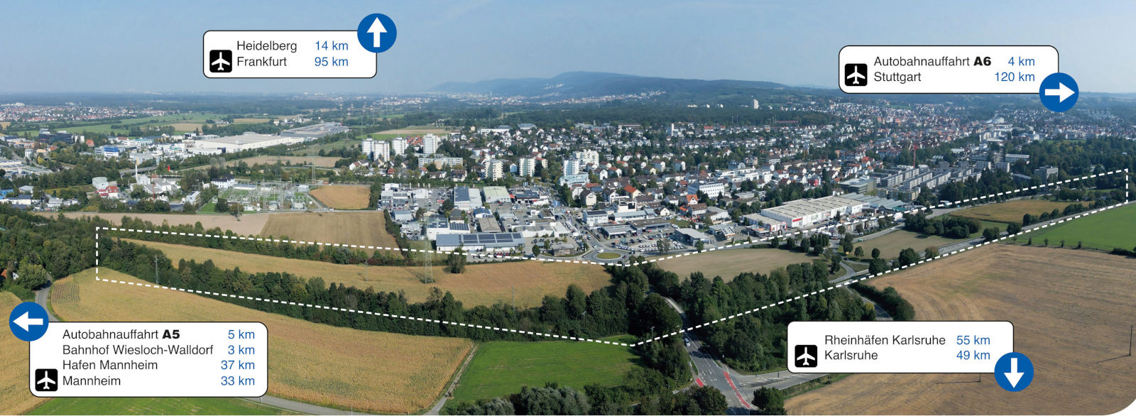 Luftbild mit der eingezeichneten Lage des Gebiets.