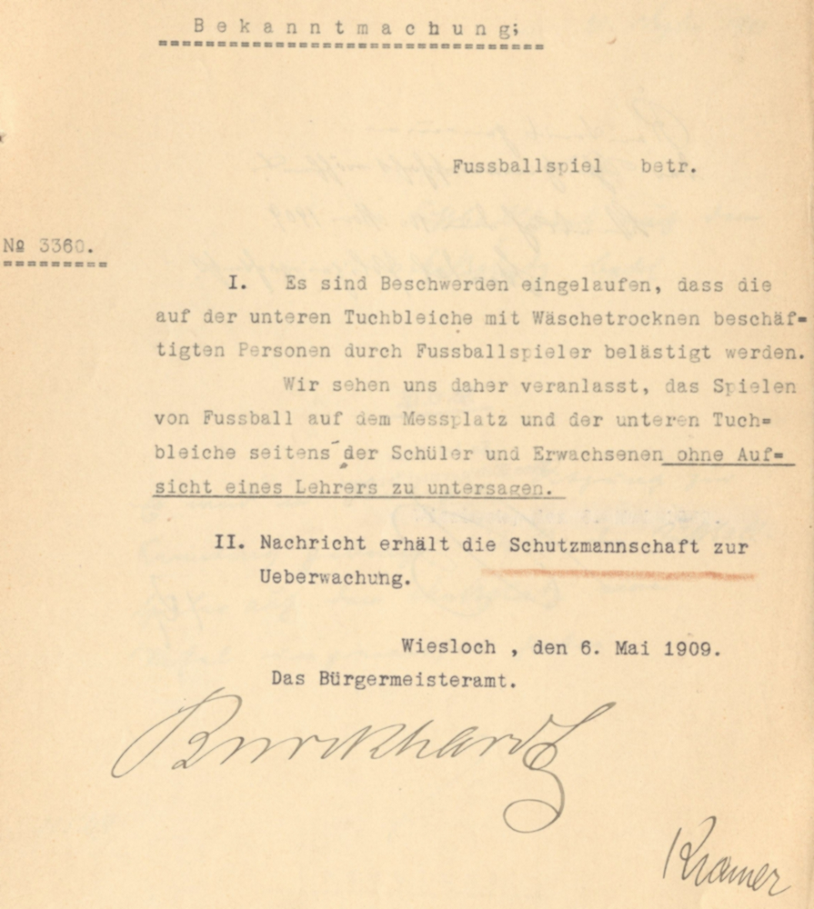 Original-Bekanntmachung zur Einschränkung des Fußballspiels.