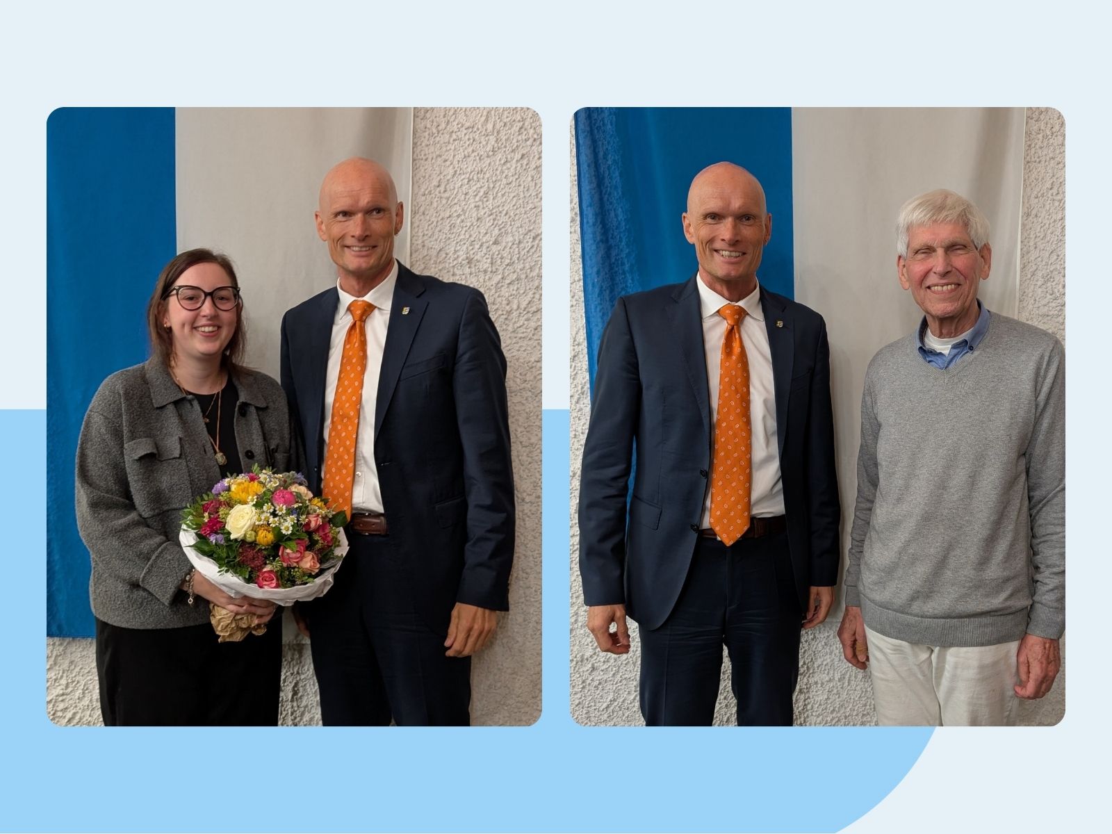 Sara Lee Holzmeier und Prof. Gert Weisskirchen mit OB Dirk Elkemann.