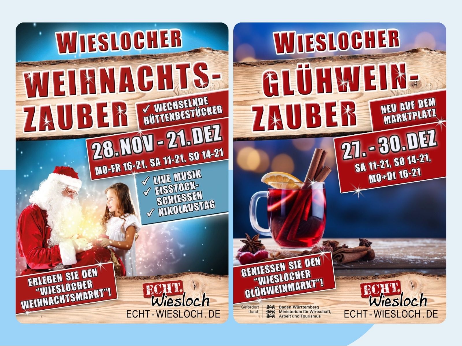 Veranstaltungsplakate zum Weihnachtsmarkt und Glühweinzauber 2025.